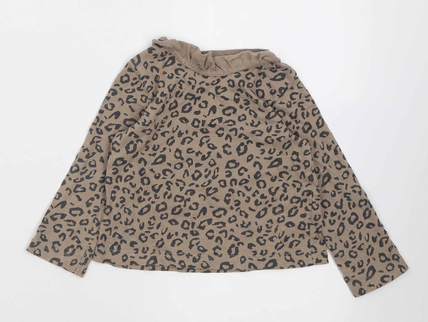 George Girls Brown Animal Print Cotton Basic Casual Size 2 Years Crew Neck Button