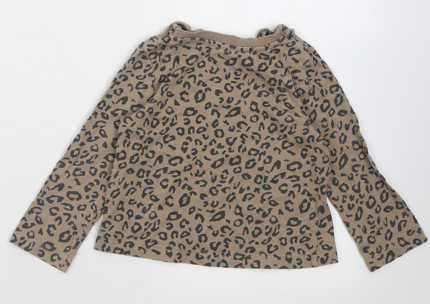 George Girls Brown Animal Print Cotton Basic Casual Size 2 Years Crew Neck Button