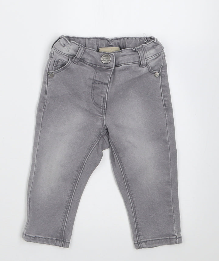 NEXT Girls Grey Cotton Capri Jeans Size 6-9 Months Button