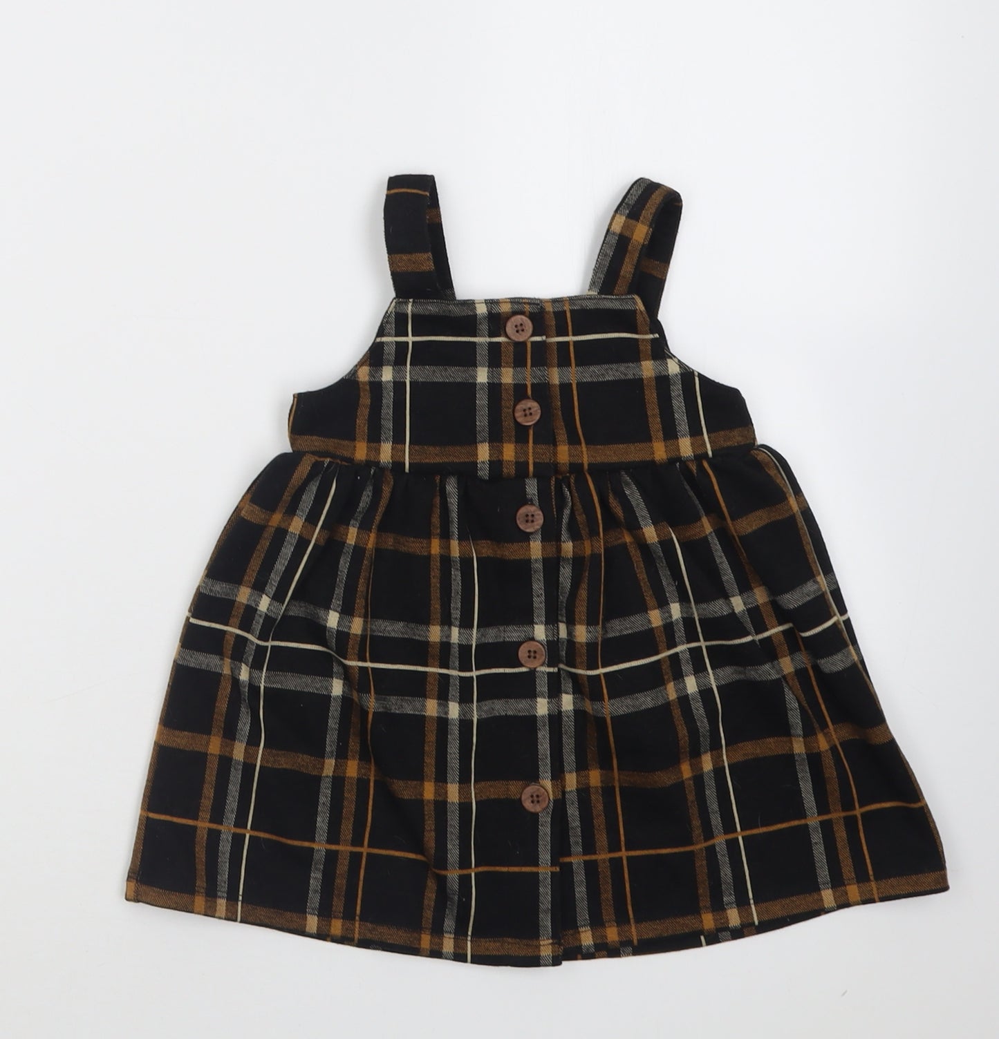 F&F Girls Black Check Polyester A-Line  Size 12-18 Months  Square Neck Button