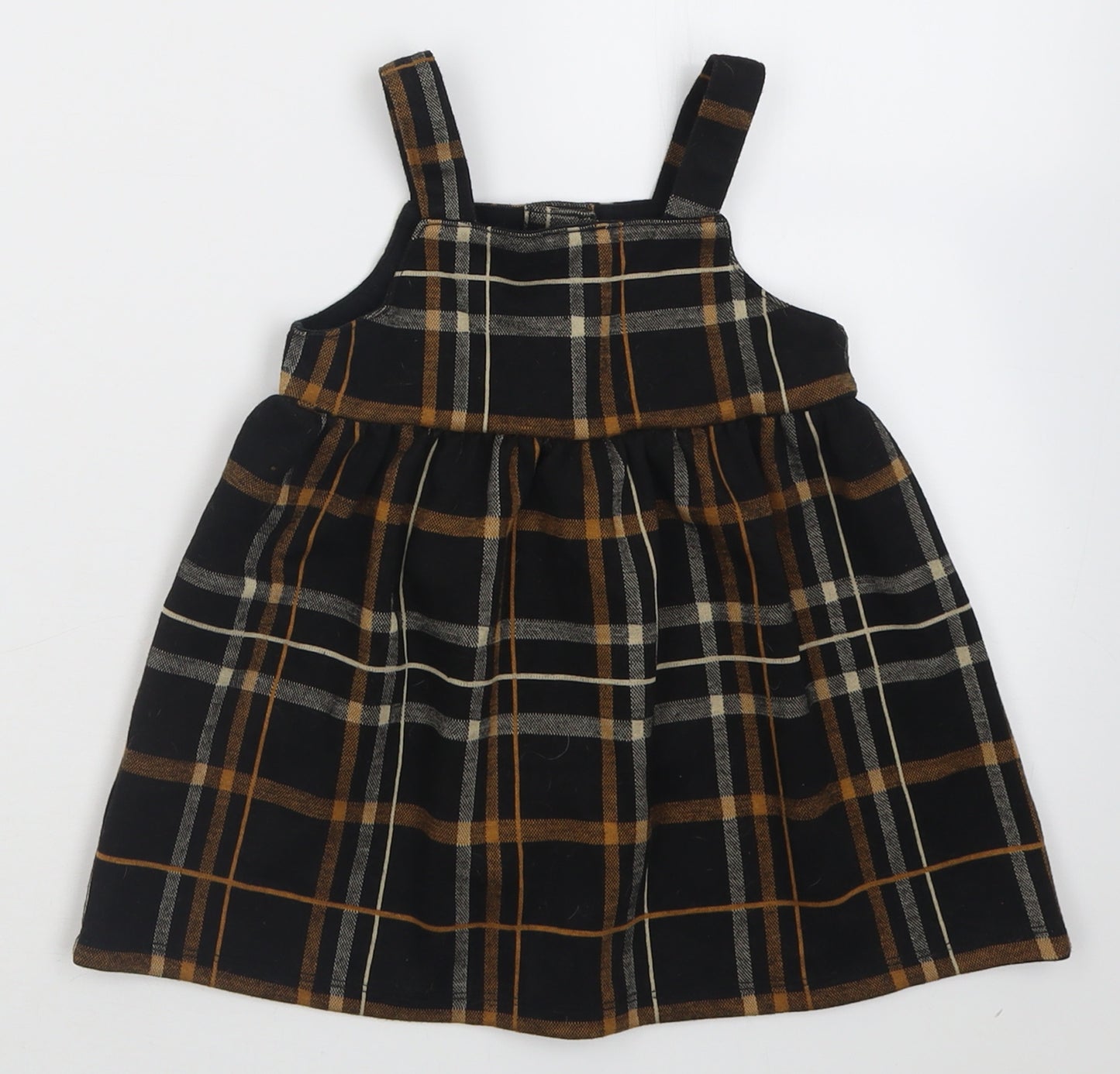 F&F Girls Black Check Polyester A-Line  Size 12-18 Months  Square Neck Button