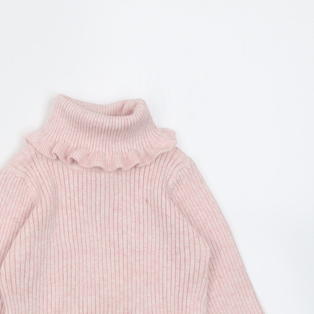 NEXT Girls Pink  Cotton Basic Casual Size 12-18 Months Roll Neck Pullover