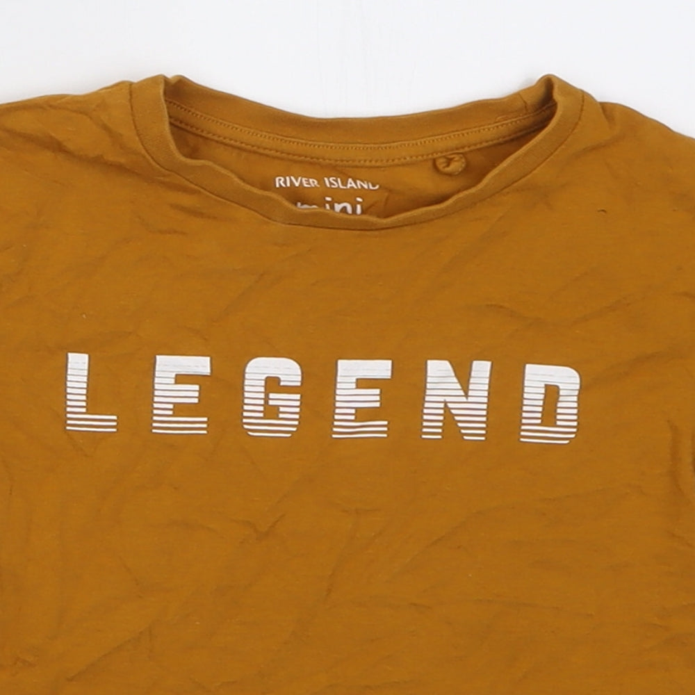 River Island Boys Yellow  Cotton Basic T-Shirt Size 3-4 Years Crew Neck Pullover - Legend