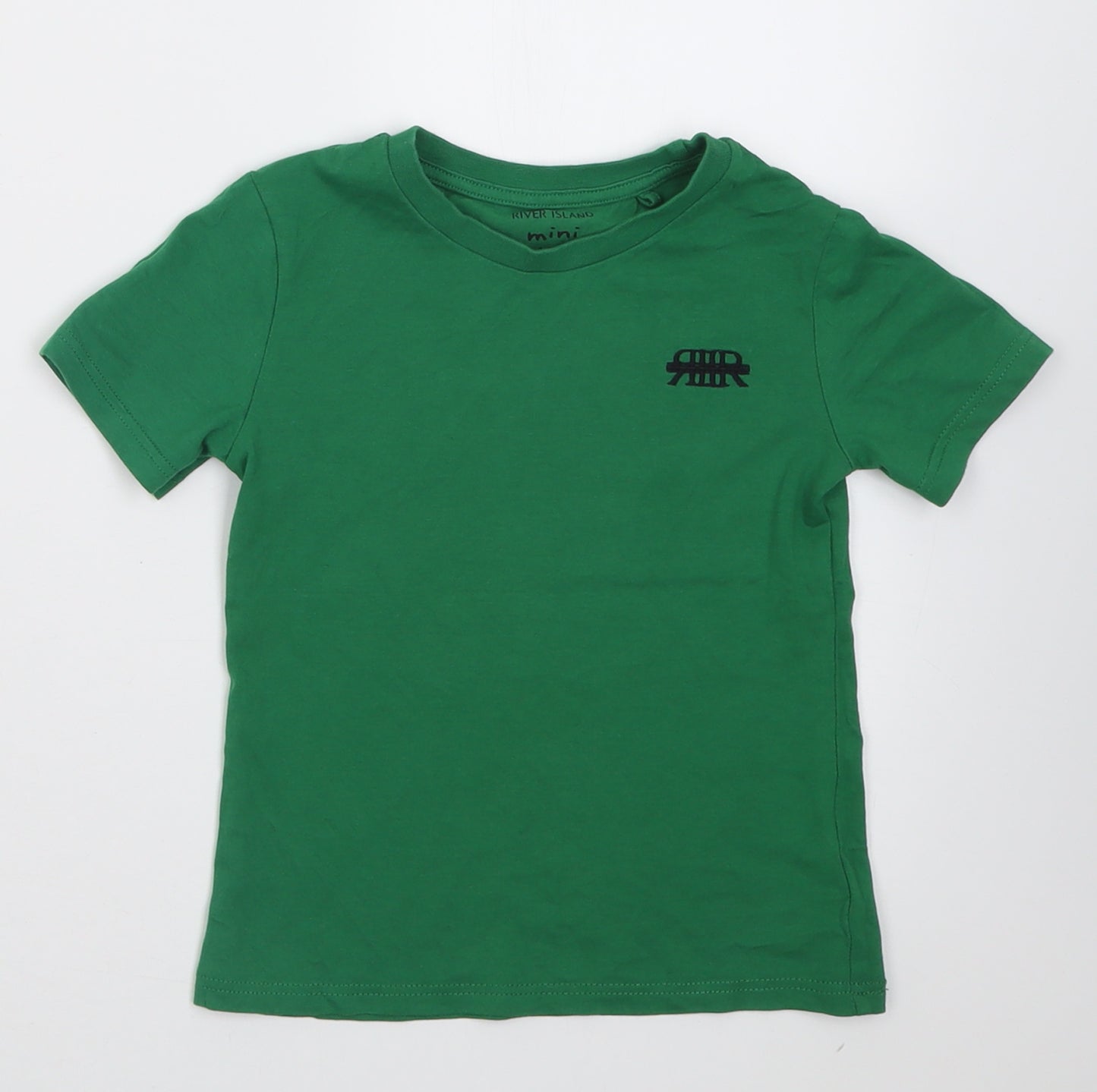 River Island Boys Green  Cotton Basic T-Shirt Size 3-4 Years Crew Neck Pullover
