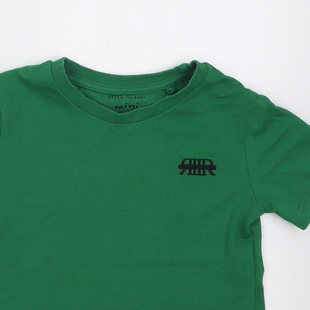 River Island Boys Green  Cotton Basic T-Shirt Size 3-4 Years Crew Neck Pullover