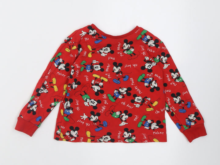 Disney Boys Red Geometric Cotton Basic Casual Size 2-3 Years Crew Neck Pullover