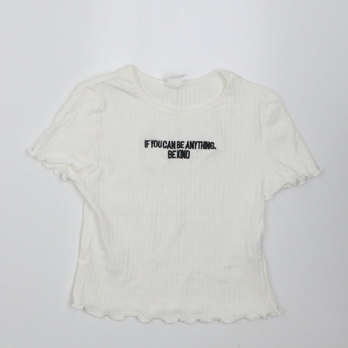 SheIn Girls White  Cotton Cropped T-Shirt Size 9 Years Crew Neck Pullover - if you can be anything be kind