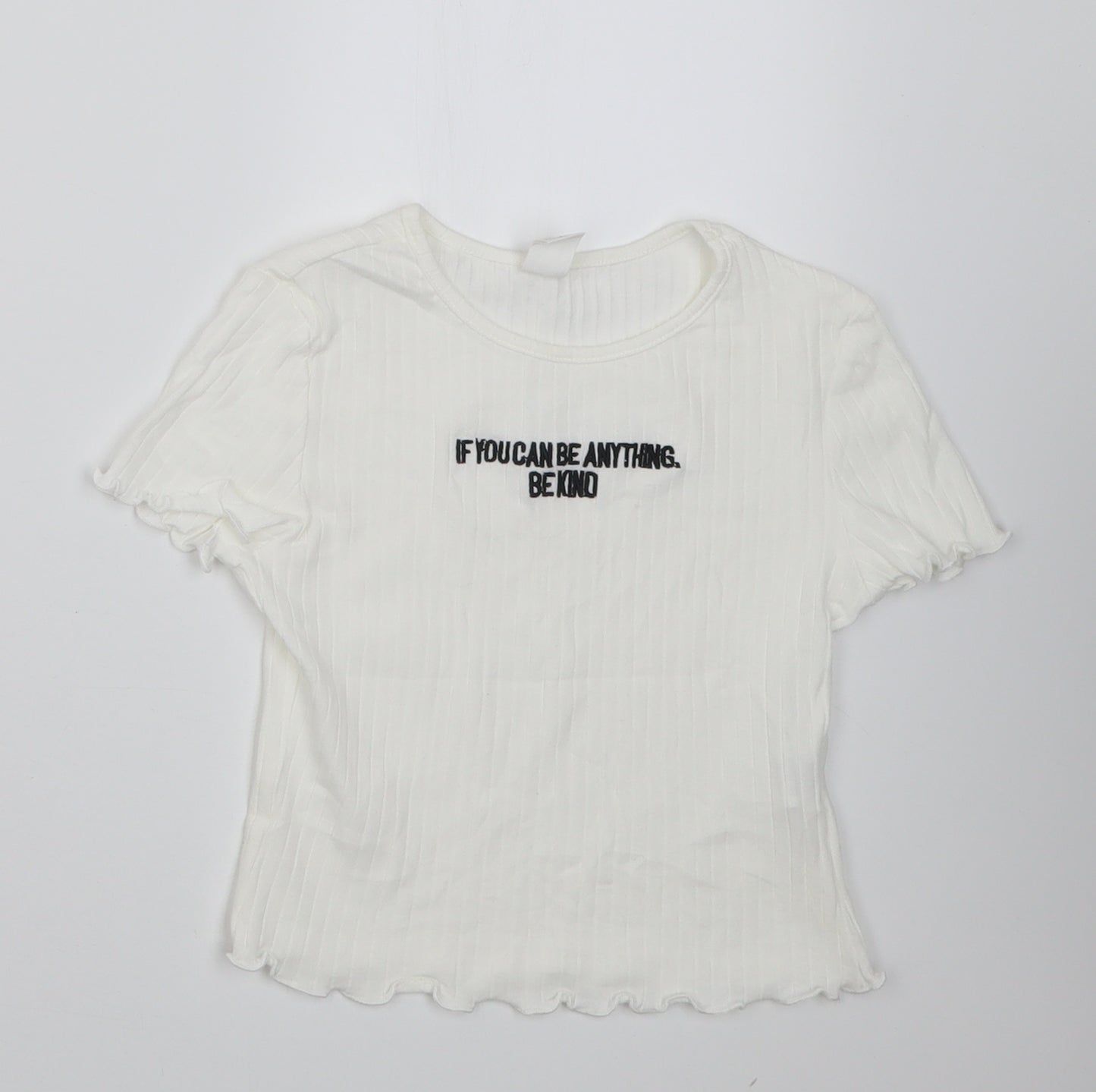 SheIn Girls White  Cotton Cropped T-Shirt Size 9 Years Crew Neck Pullover - if you can be anything be kind