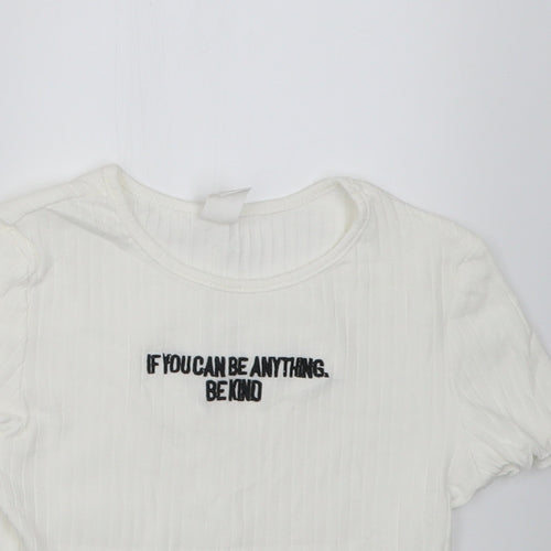 SheIn Girls White  Cotton Cropped T-Shirt Size 9 Years Crew Neck Pullover - if you can be anything be kind