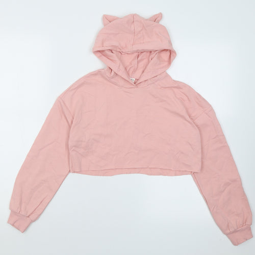 SheIn Girls Pink  Cotton Pullover Hoodie Size 10 Years  Pullover - Cropped