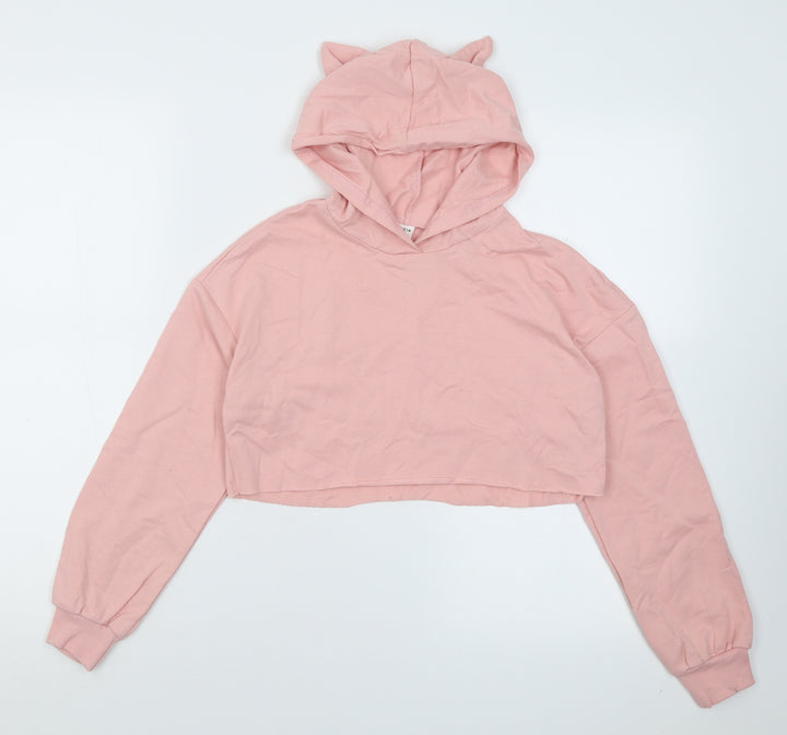 SheIn Girls Pink  Cotton Pullover Hoodie Size 10 Years  Pullover - Cropped