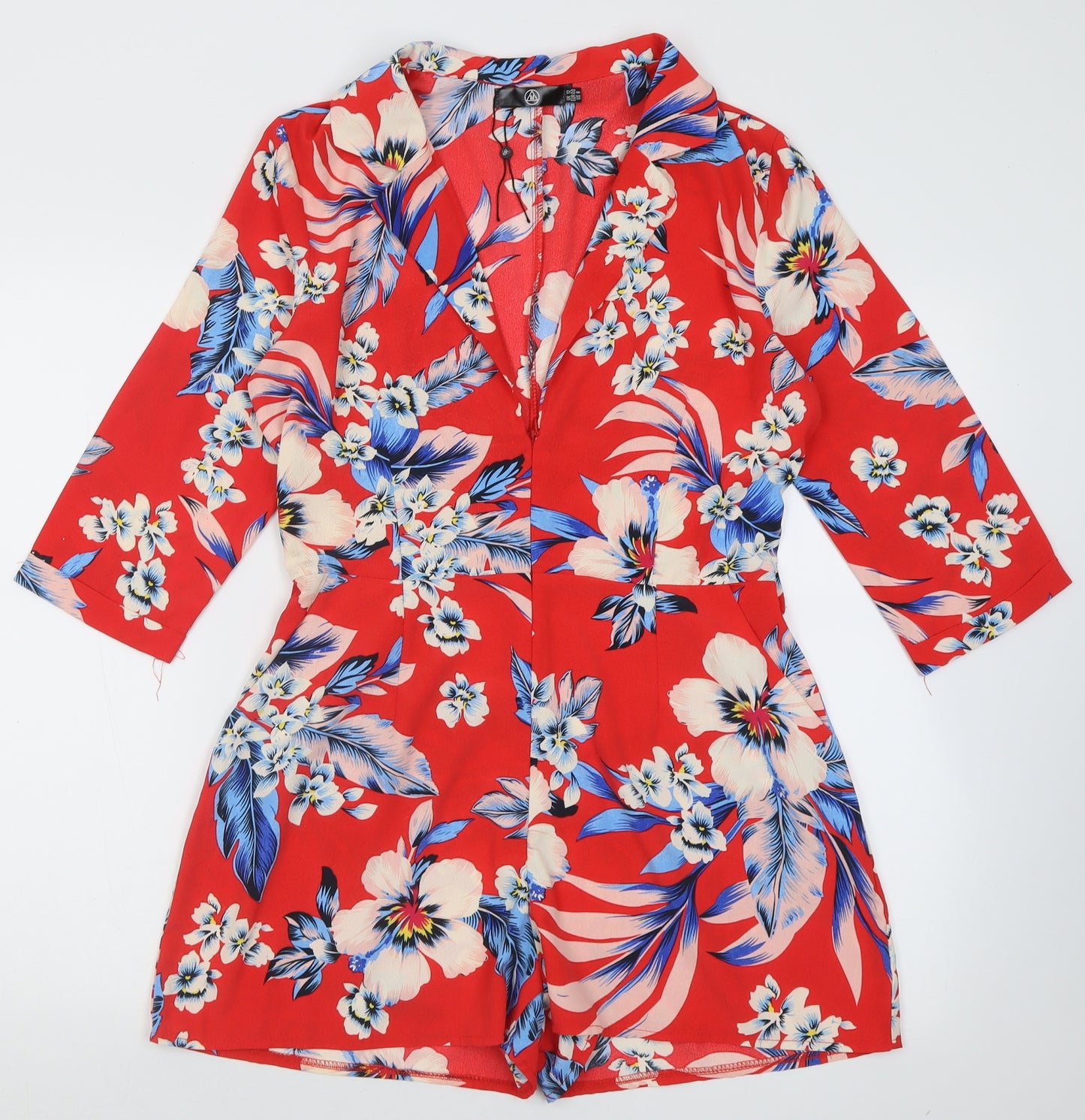 Missguided Womens Red Floral Polyester Playsuit One-Piece Size 12  Zip