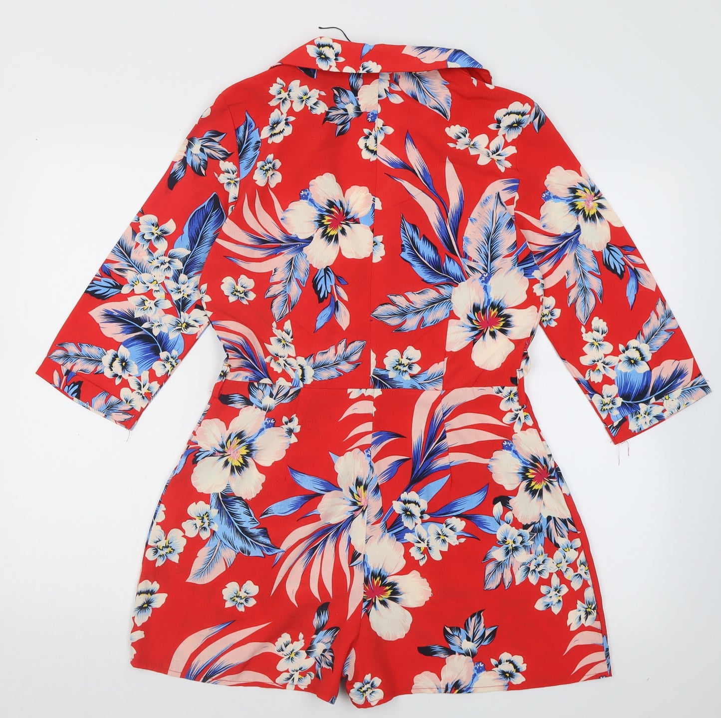 Missguided Womens Red Floral Polyester Playsuit One-Piece Size 12  Zip