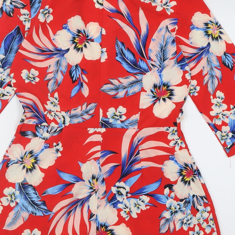 Missguided Womens Red Floral Polyester Playsuit One-Piece Size 12  Zip