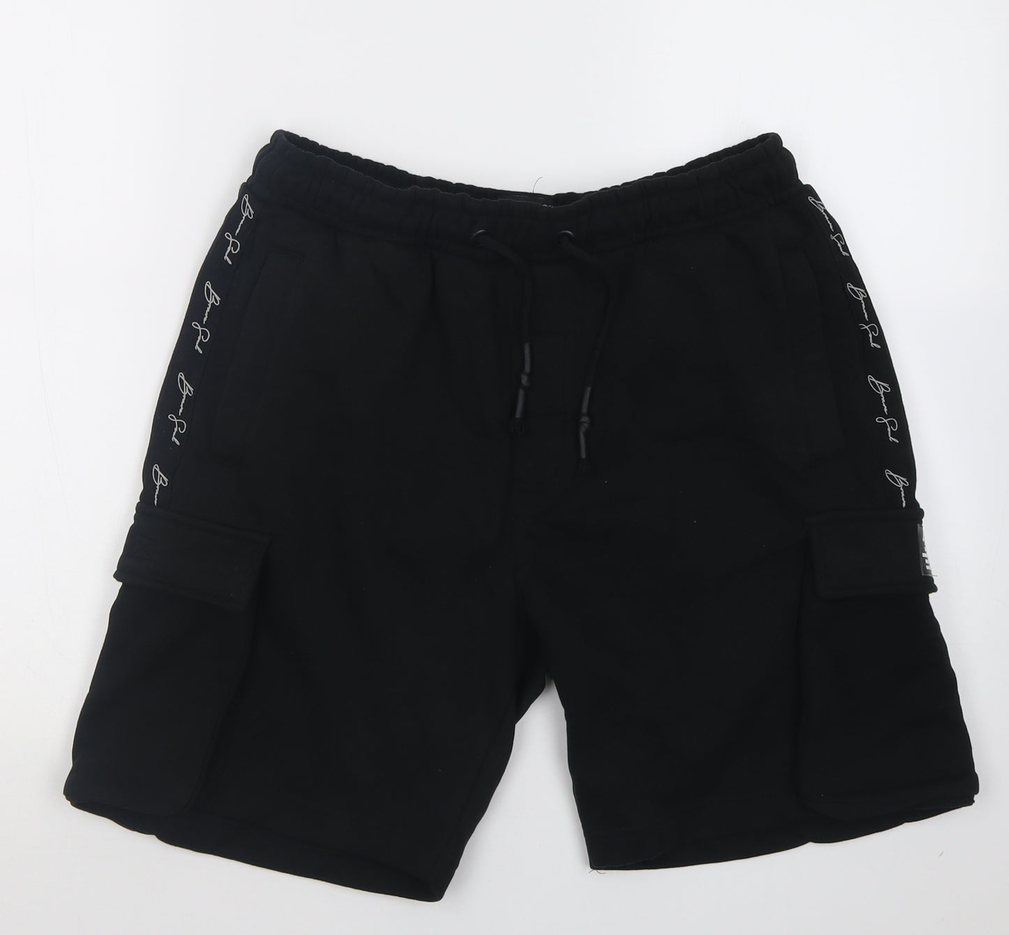 Brave Soul Mens Black  Cotton Cargo Shorts Size M L7 in Regular Tie