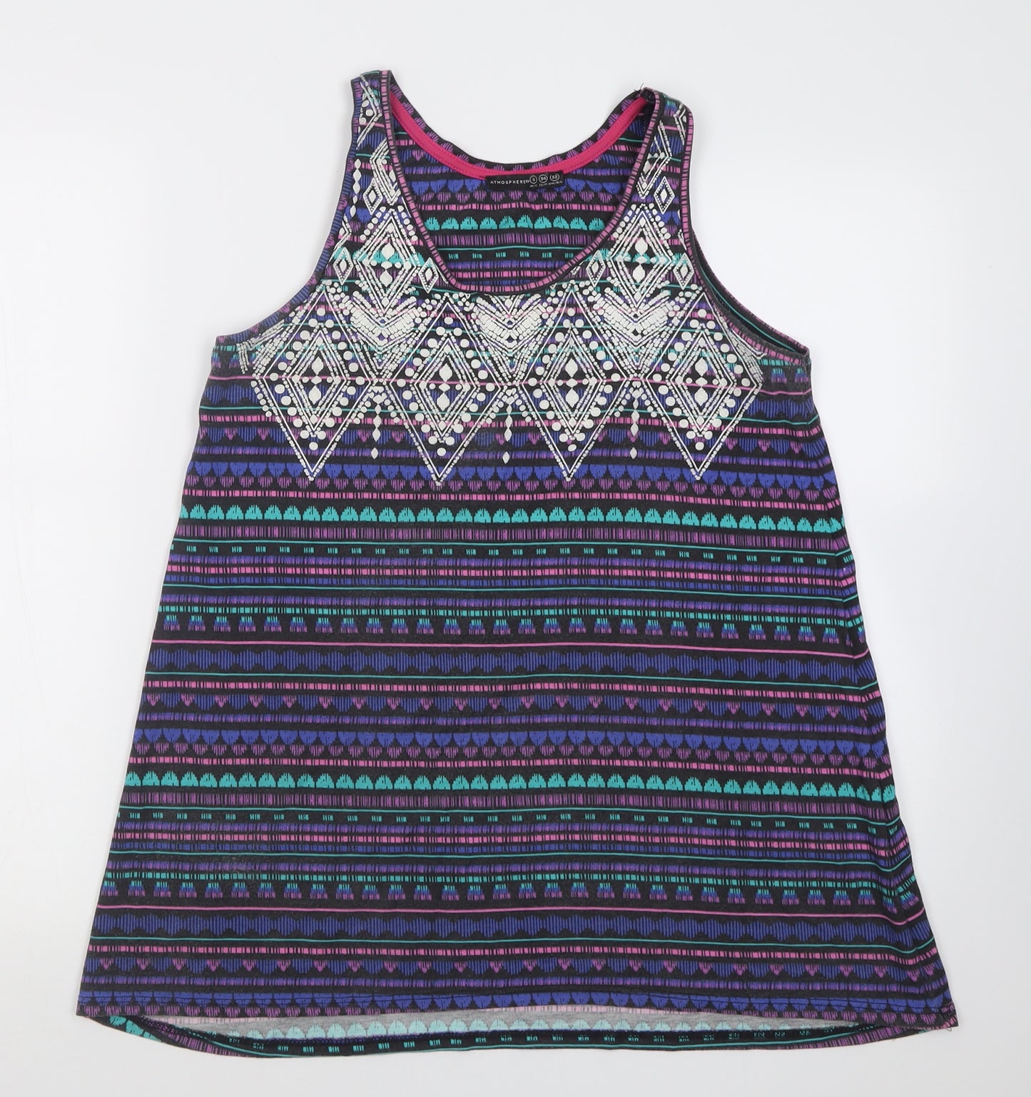Atmosphere Womens Multicoloured Geometric Polyester Basic Tank Size 6 Scoop Neck