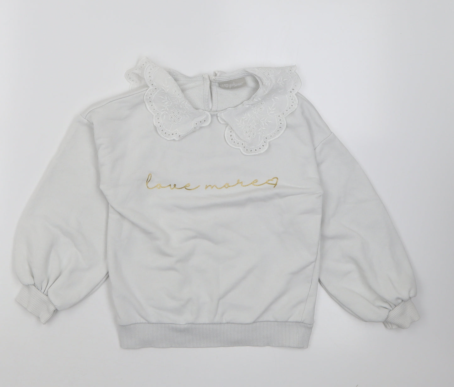 Matalan Girls White  Cotton Pullover Sweatshirt Size 6 Years  Button - love more