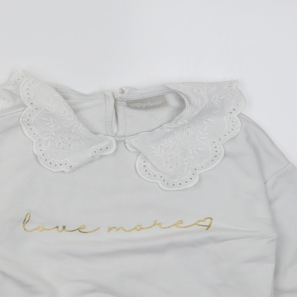 Matalan Girls White  Cotton Pullover Sweatshirt Size 6 Years  Button - love more