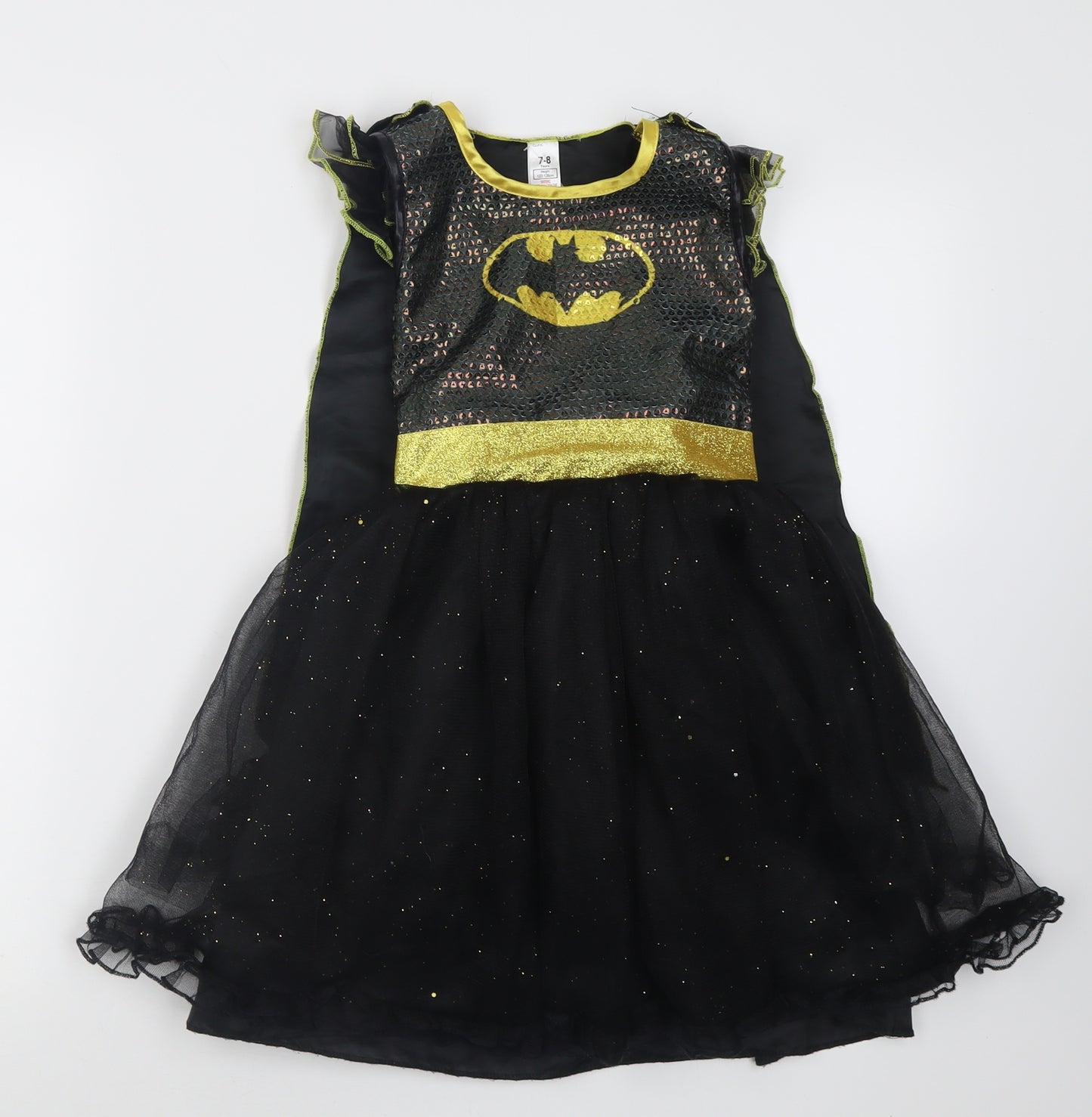 George Girls Yellow Geometric Polyester A-Line  Size 7-8 Years  Crew Neck Hook & Loop - BatWomen with cape