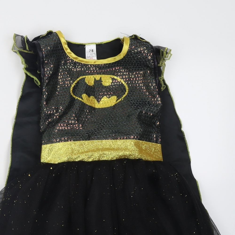 George Girls Yellow Geometric Polyester A-Line  Size 7-8 Years  Crew Neck Hook & Loop - BatWomen with cape