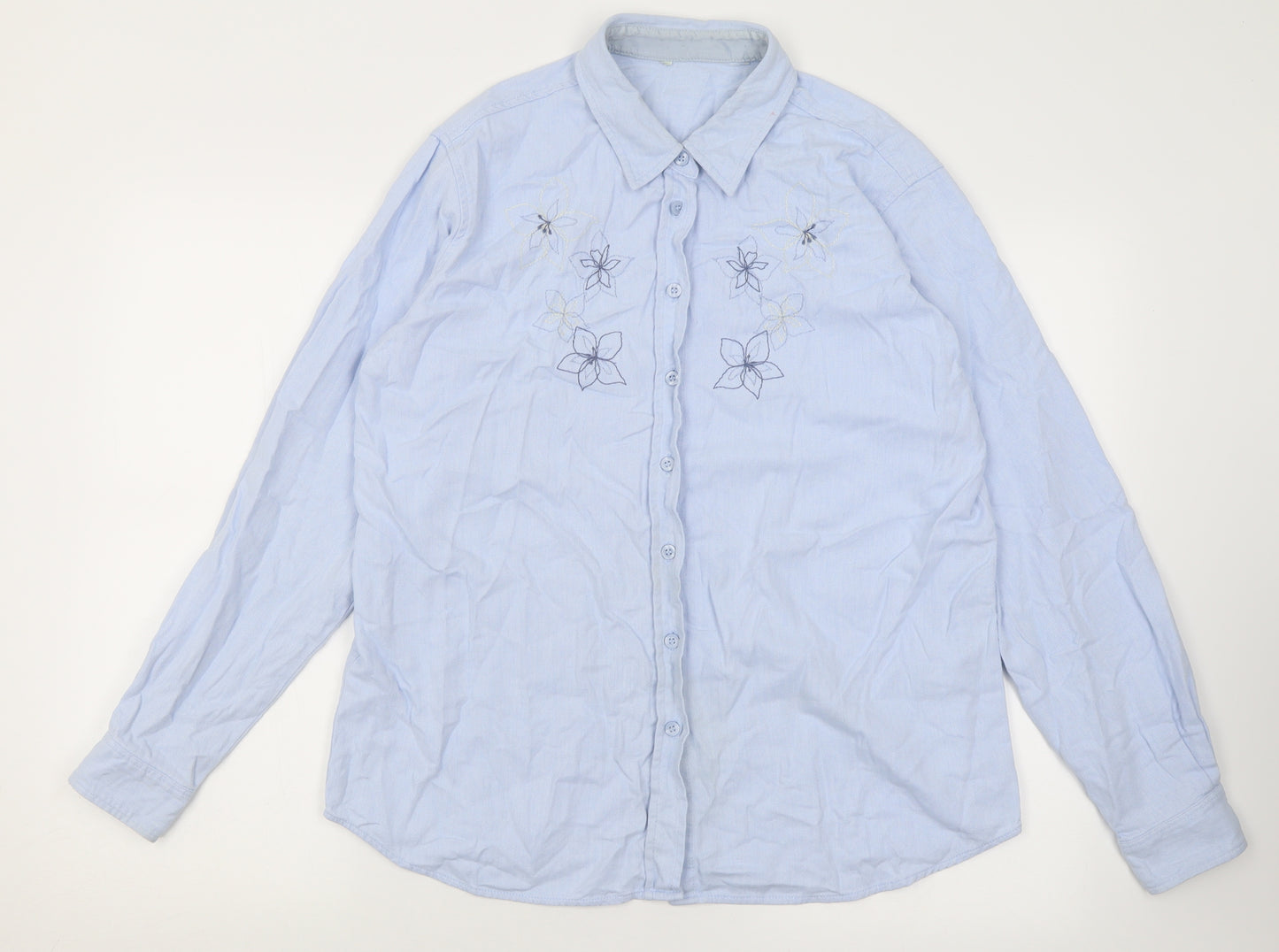 Marks and Spencer Womens Blue  Cotton Basic Button-Up Size 16 Collared