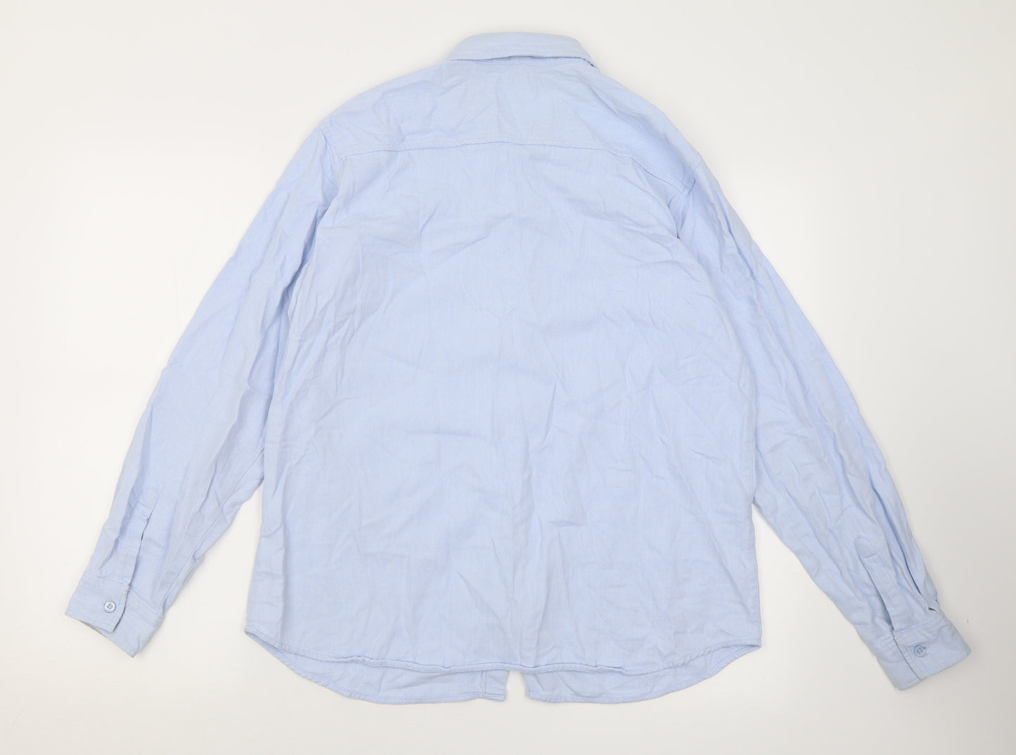 Marks and Spencer Womens Blue  Cotton Basic Button-Up Size 16 Collared