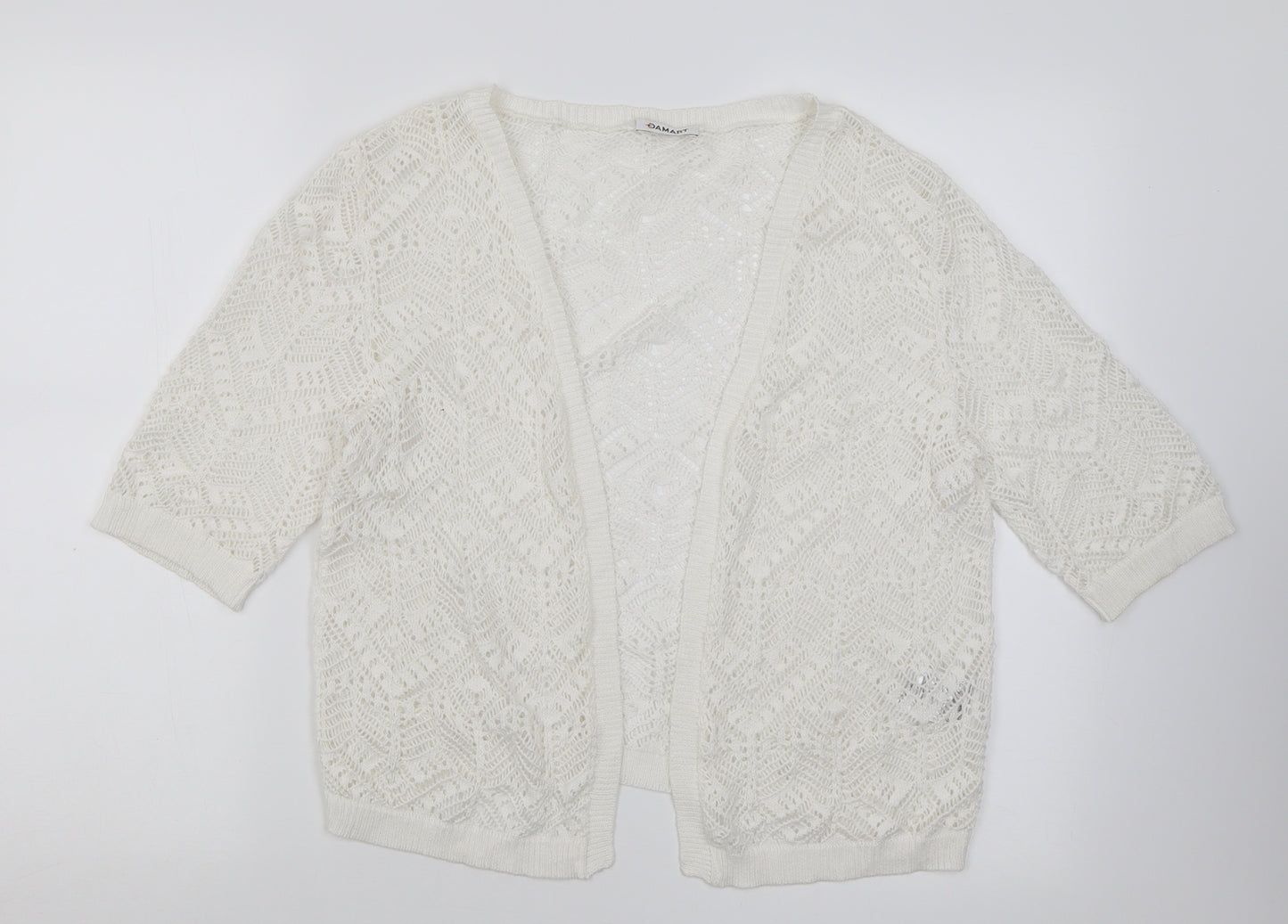 Damart Womens White V-Neck  Acrylic Cardigan Jumper Size 14