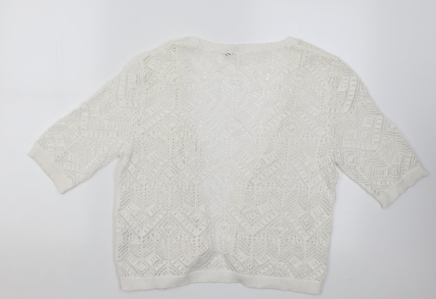 Damart Womens White V-Neck  Acrylic Cardigan Jumper Size 14