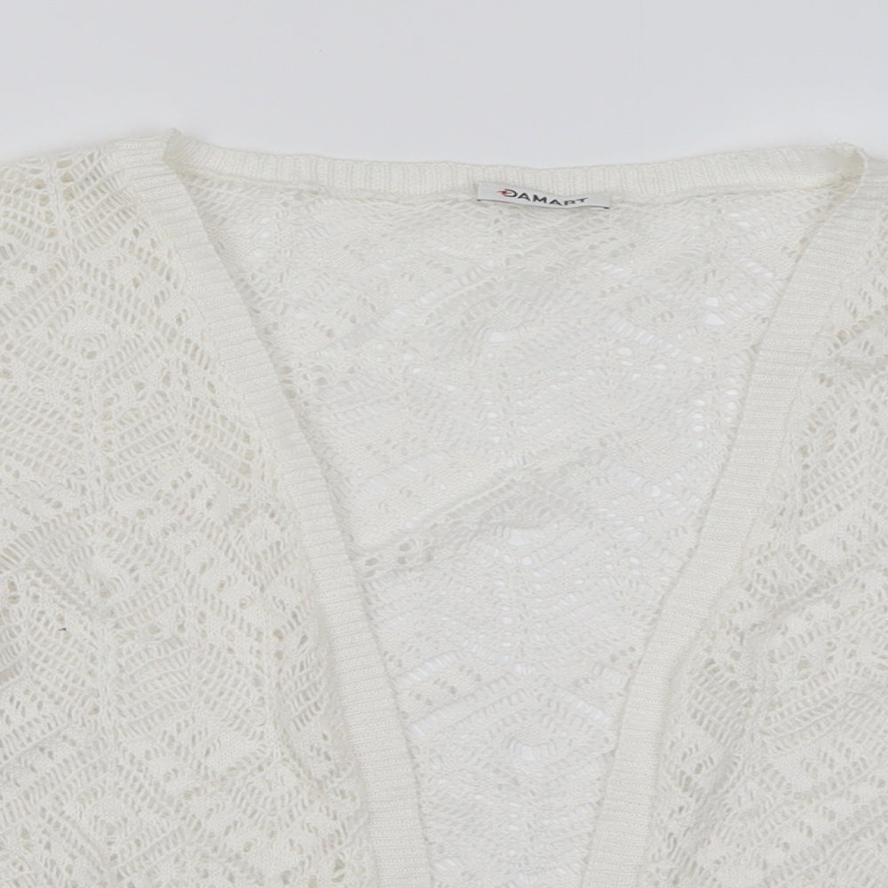 Damart Womens White V-Neck  Acrylic Cardigan Jumper Size 14