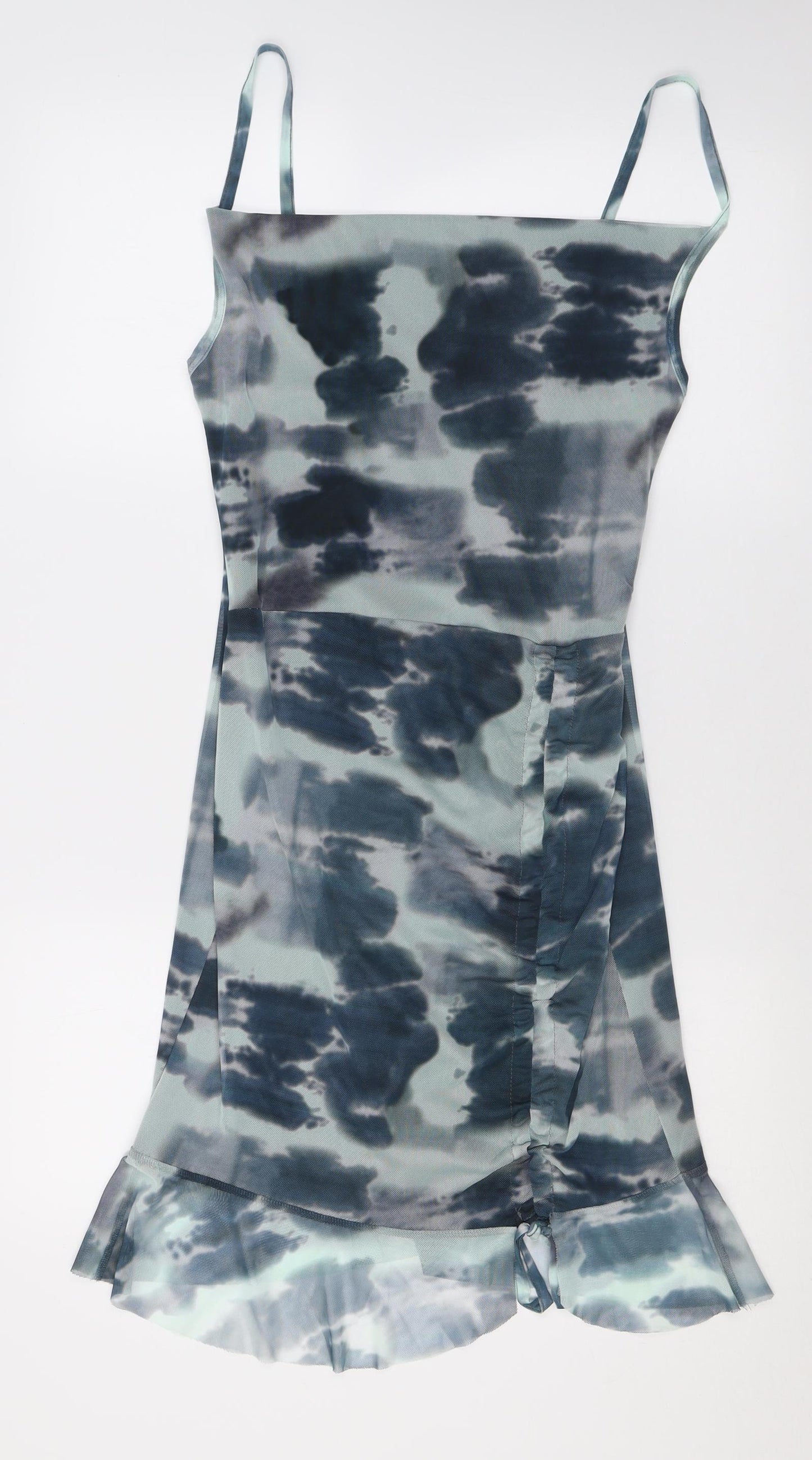 PRETTYLITTLETHING Womens Blue Tie Dye Polyester Bodycon  Size 12  Square Neck Pullover - ruched detail