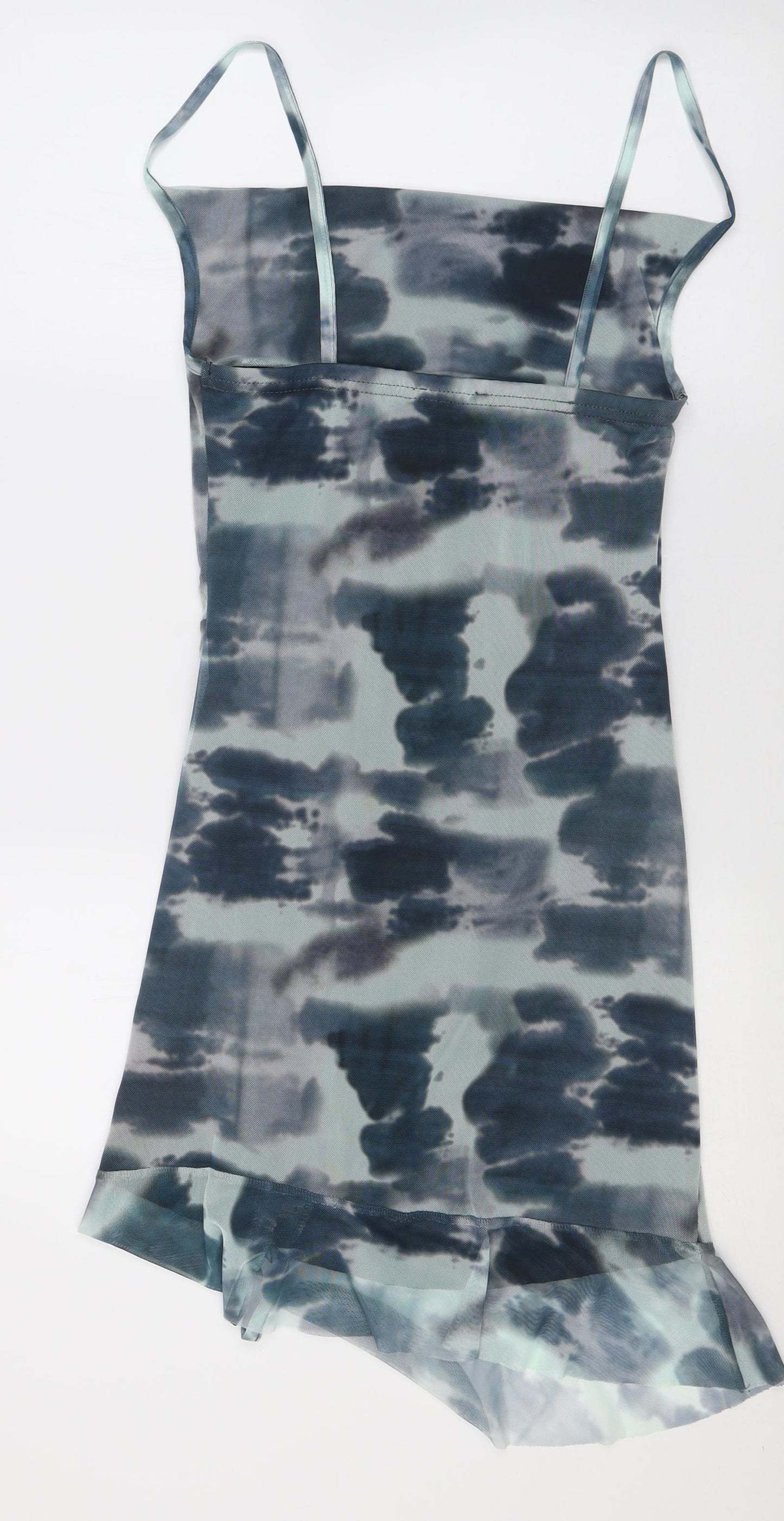 PRETTYLITTLETHING Womens Blue Tie Dye Polyester Bodycon  Size 12  Square Neck Pullover - ruched detail