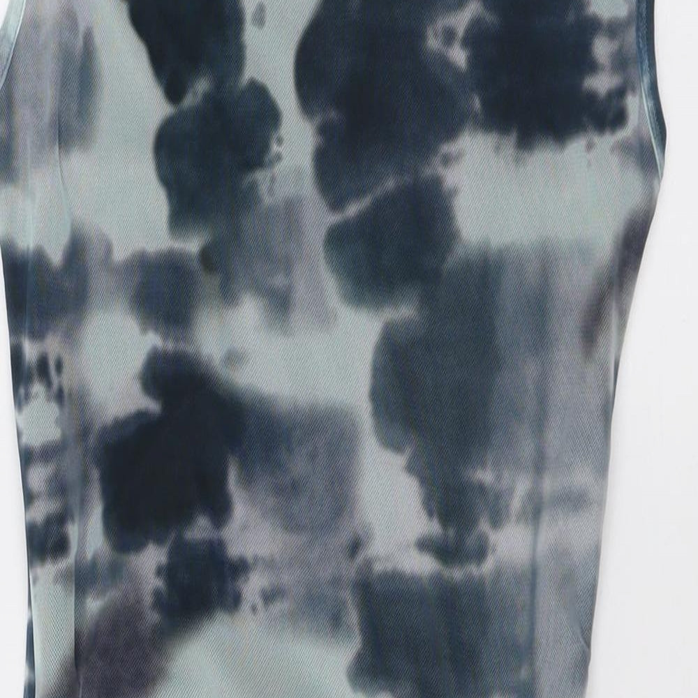 PRETTYLITTLETHING Womens Blue Tie Dye Polyester Bodycon  Size 12  Square Neck Pullover - ruched detail