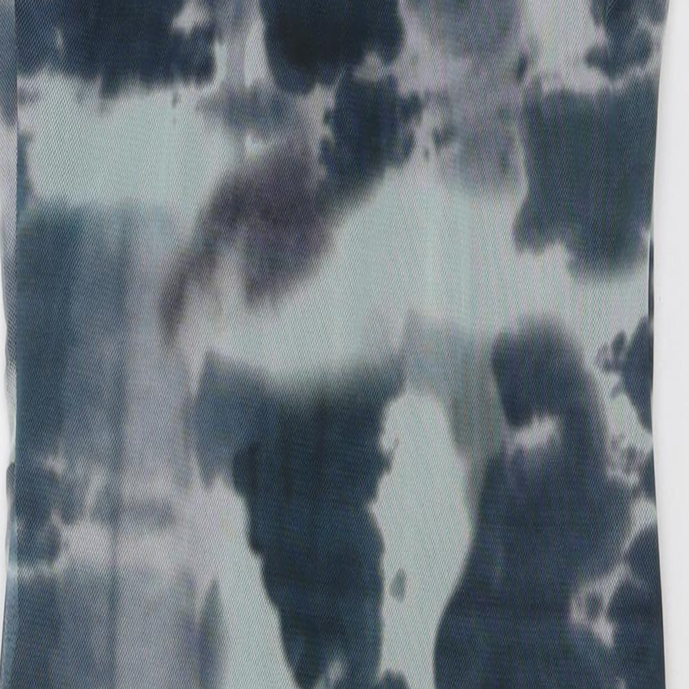 PRETTYLITTLETHING Womens Blue Tie Dye Polyester Bodycon  Size 12  Square Neck Pullover - ruched detail
