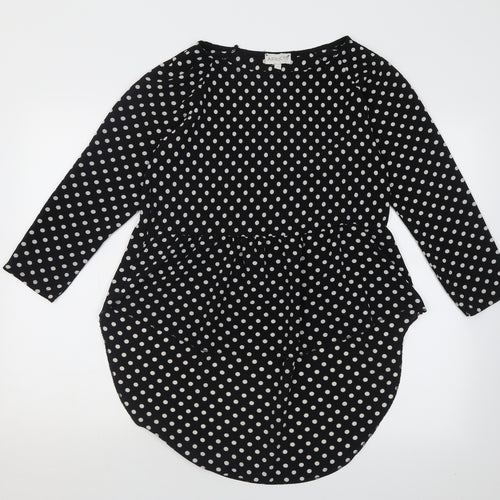 Apricot Womens Black Polka Dot Polyester Tunic Blouse Size S Crew Neck