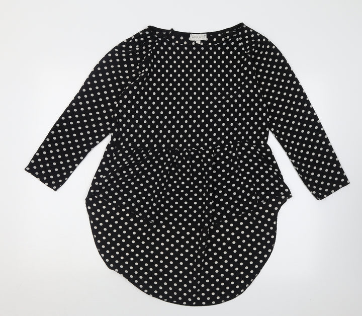Apricot Womens Black Polka Dot Polyester Tunic Blouse Size S Crew Neck