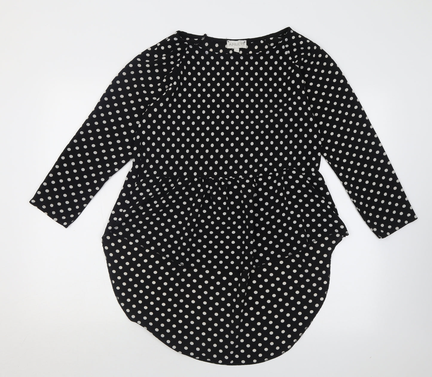 Apricot Womens Black Polka Dot Polyester Tunic Blouse Size S Crew Neck
