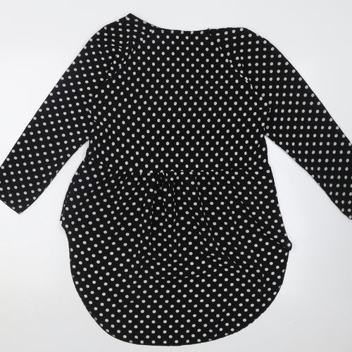 Apricot Womens Black Polka Dot Polyester Tunic Blouse Size S Crew Neck
