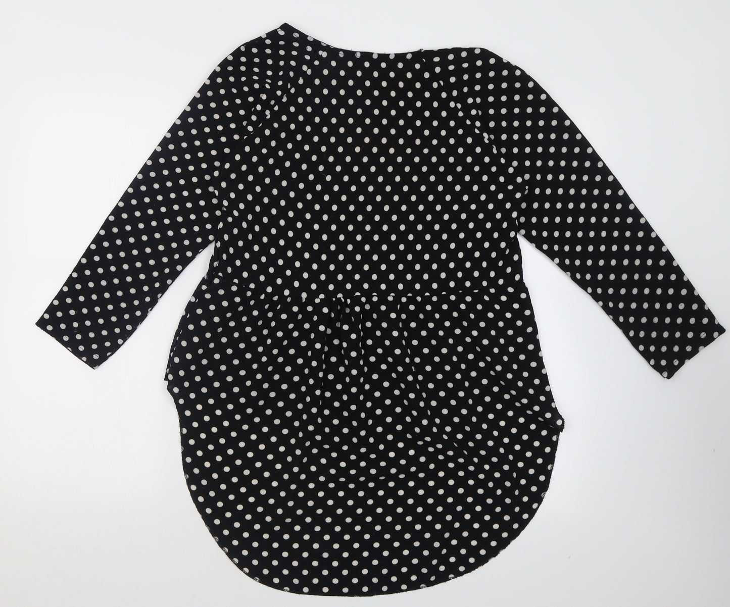 Apricot Womens Black Polka Dot Polyester Tunic Blouse Size S Crew Neck