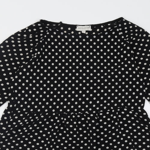 Apricot Womens Black Polka Dot Polyester Tunic Blouse Size S Crew Neck
