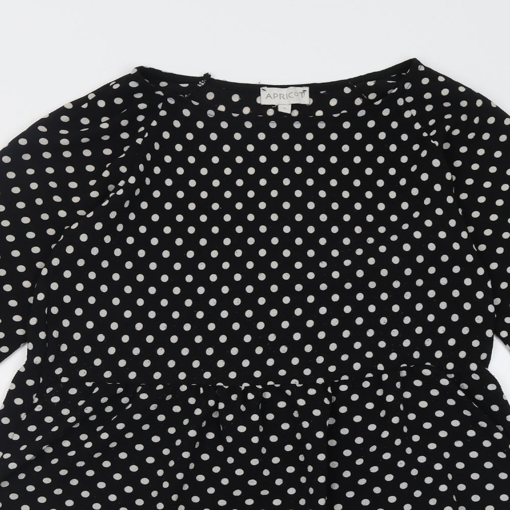 Apricot Womens Black Polka Dot Polyester Tunic Blouse Size S Crew Neck