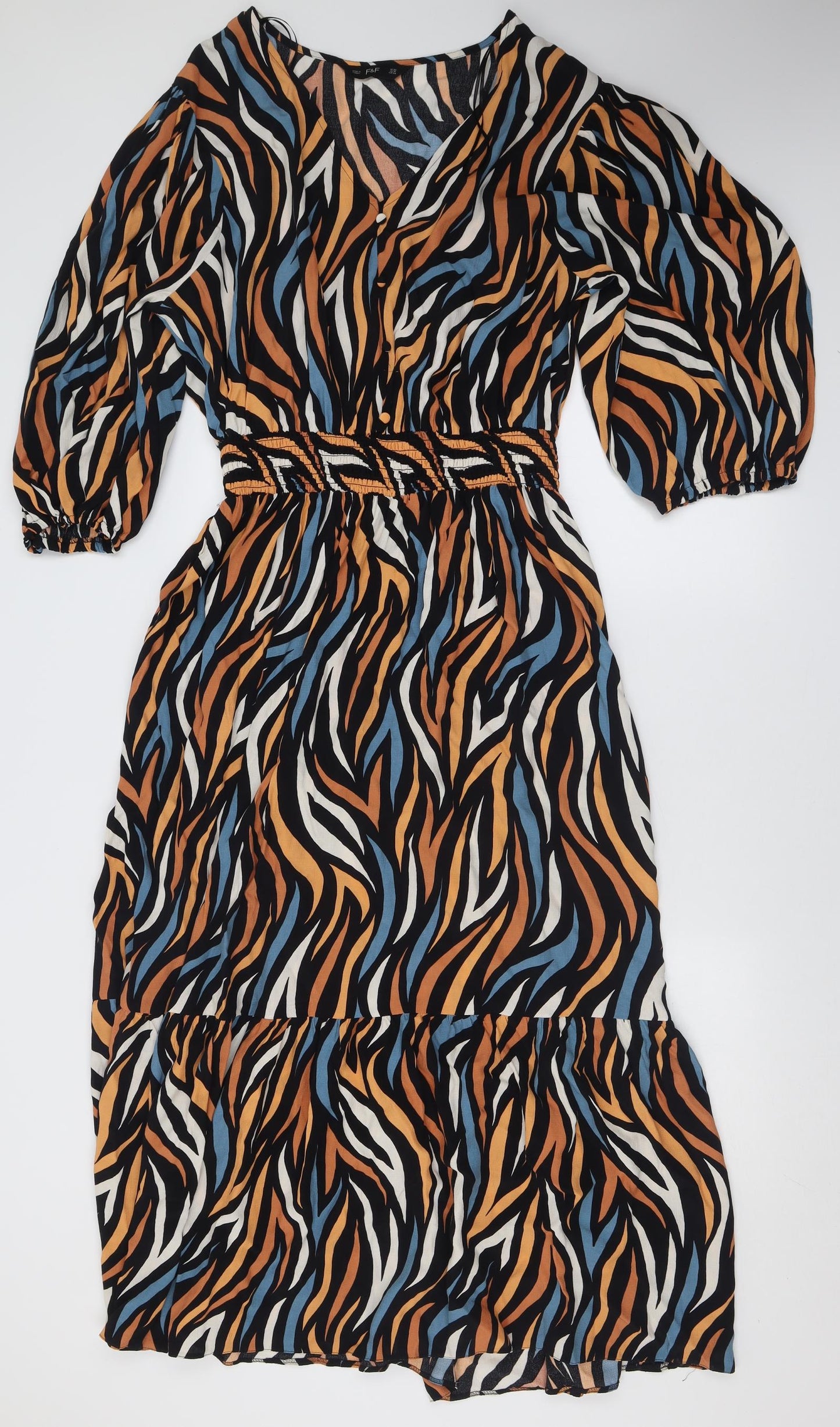 F&F Womens Orange Animal Print Polyester A-Line  Size 22  V-Neck Pullover