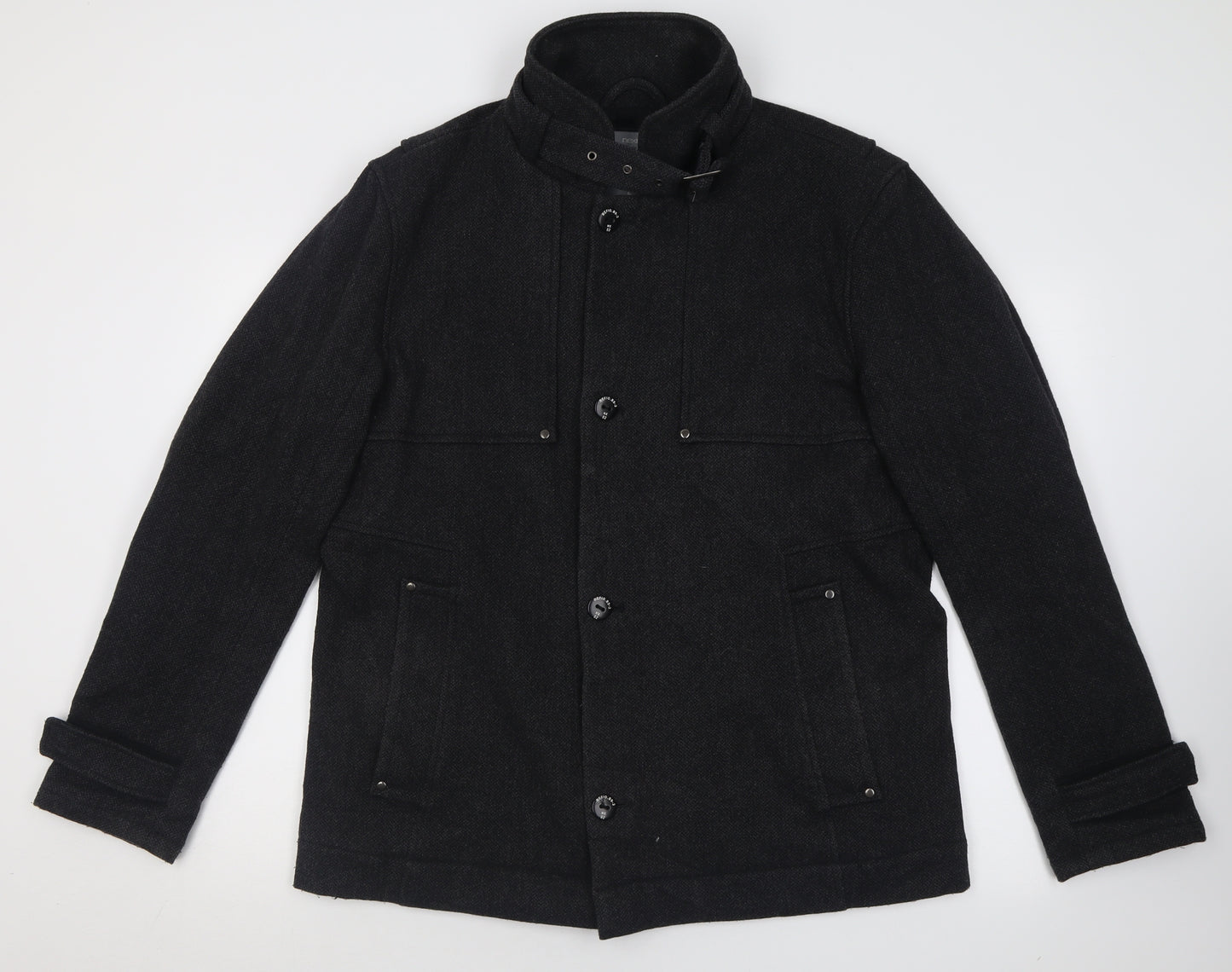 NEXT Mens Black   Overcoat Coat Size L  Zip