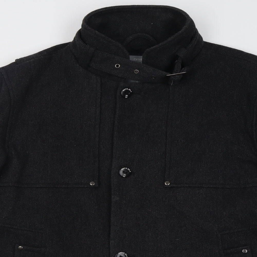 NEXT Mens Black   Overcoat Coat Size L  Zip
