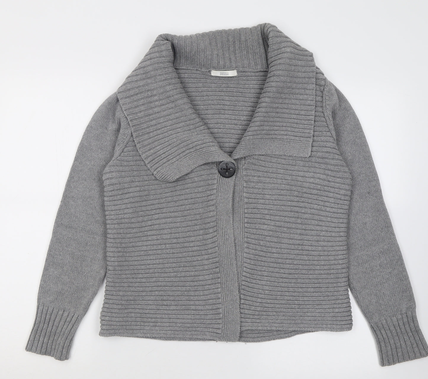 Marks and Spencer Womens Grey V-Neck  Cotton Cardigan Jumper Size 16