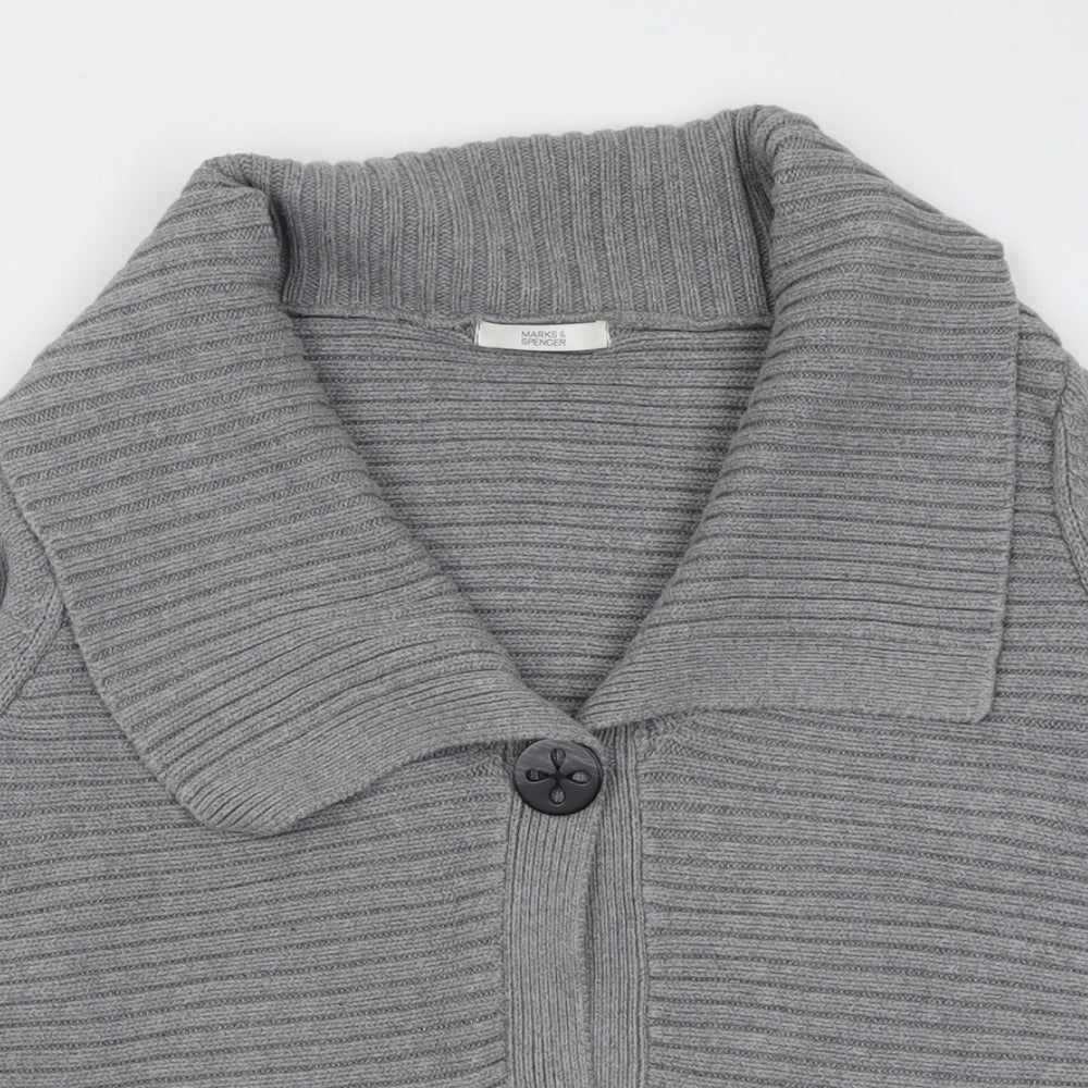 Marks and Spencer Womens Grey V-Neck  Cotton Cardigan Jumper Size 16