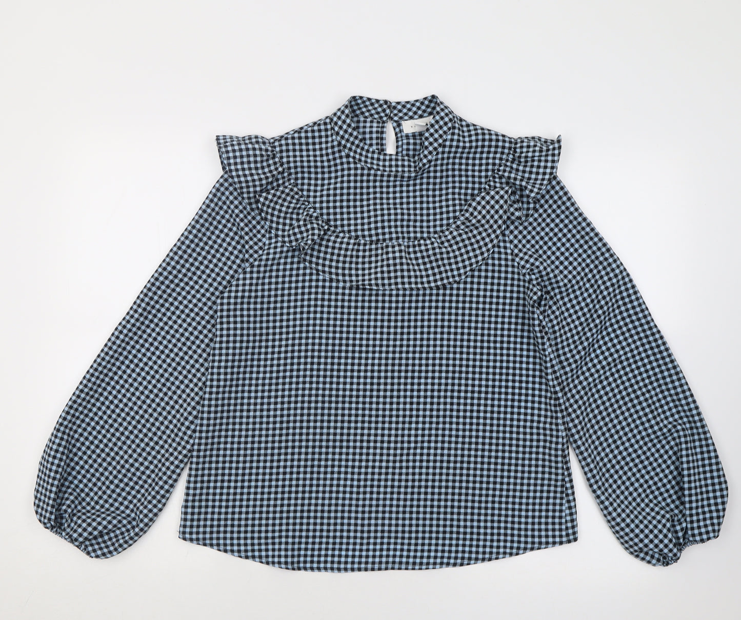 Topshop Womens Blue Check Polyester Basic Blouse Size 8 Crew Neck