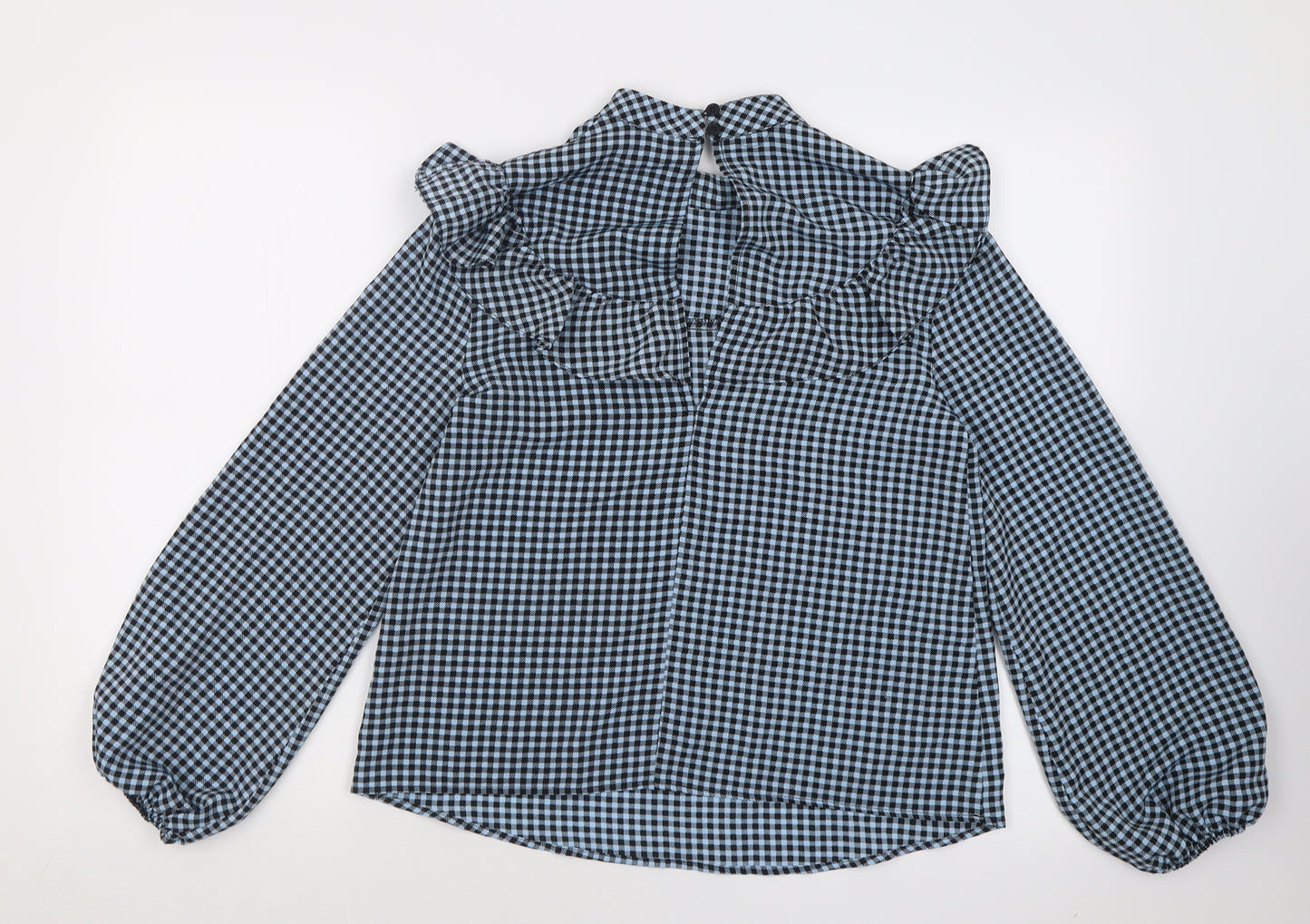 Topshop Womens Blue Check Polyester Basic Blouse Size 8 Crew Neck