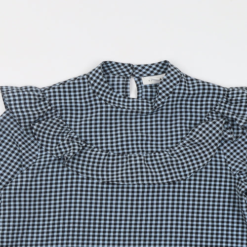 Topshop Womens Blue Check Polyester Basic Blouse Size 8 Crew Neck