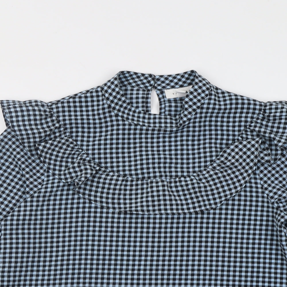 Topshop Womens Blue Check Polyester Basic Blouse Size 8 Crew Neck