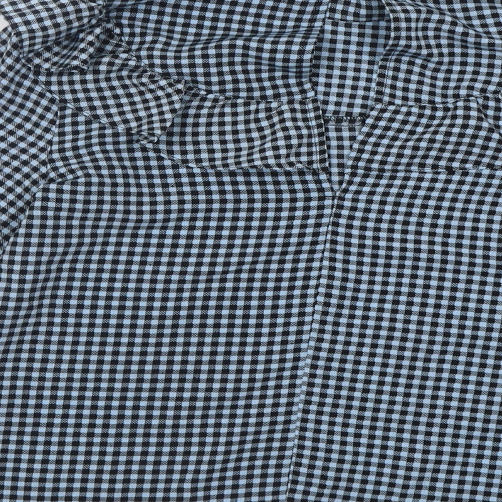 Topshop Womens Blue Check Polyester Basic Blouse Size 8 Crew Neck
